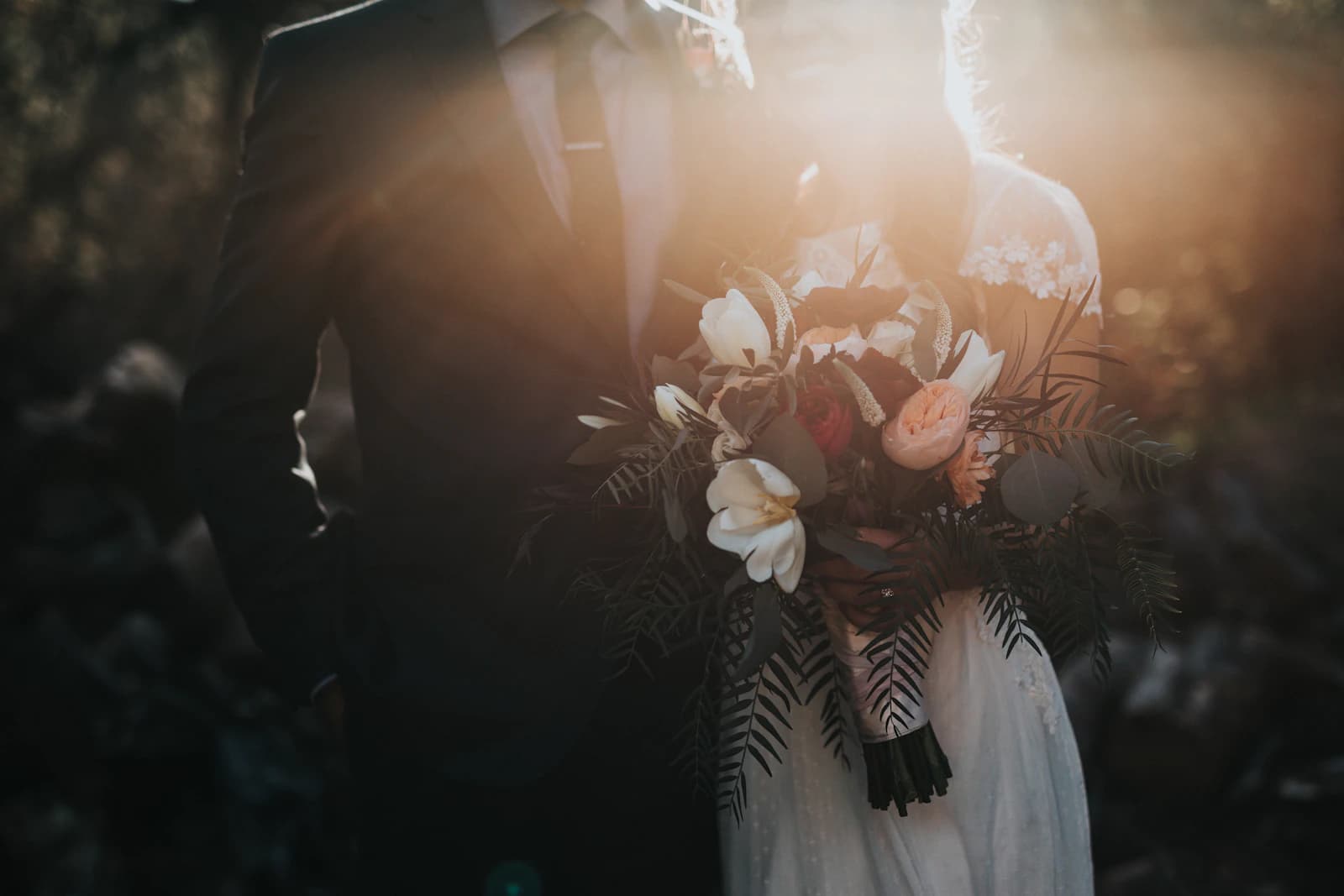 Newlyweds in golden afternoon light